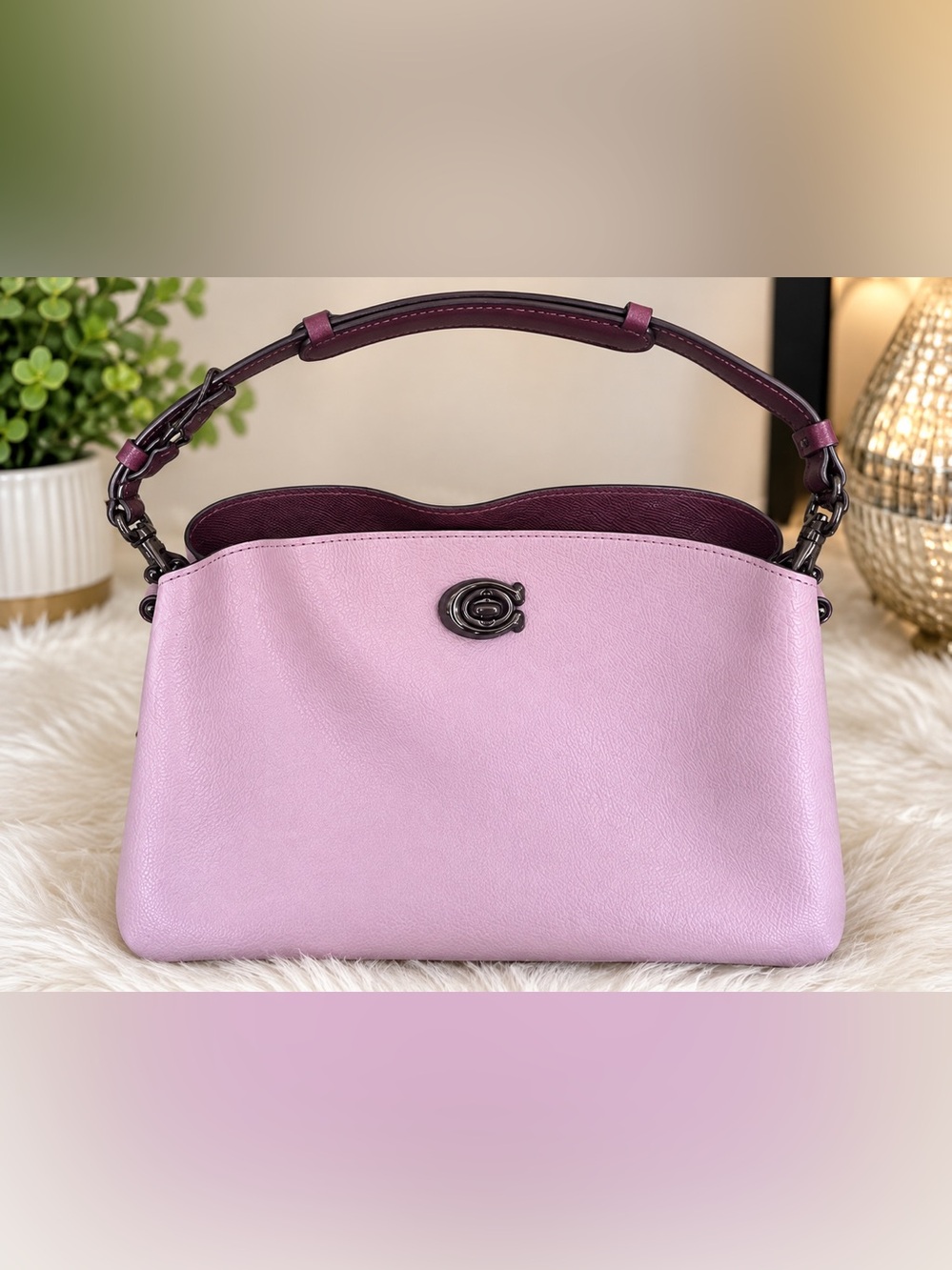 Coach Two-Tone Pink and Plum Leather Shoulder Bag